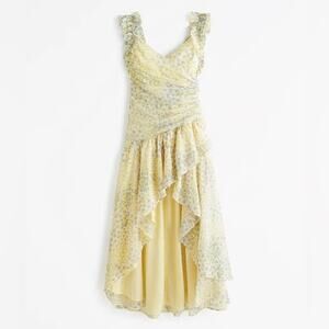 NWT Abercrombie & Fitch Yellow Maxi Dress Ruffle Strap High-Low size medium